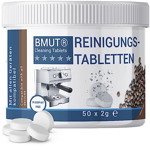 BMUT 50x 2g Reinigungstabletten für Kaffeevollautomaten, Kapselmaschinen & Kaffeemaschinen – hocheffektive Reinigungstabs für alle Hersteller
