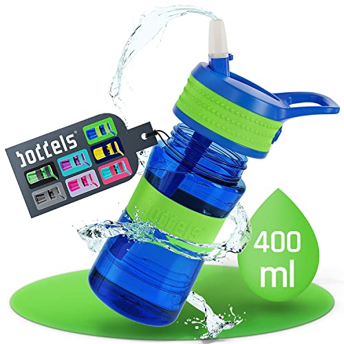 boddels Kinder Trinkflasche mit Strohhalm und rutschfestem Griff | 400 ml | Trinkflasche Kinder auslaufsicher, bruchsicher | Wasserflasche Kindergarten, Schule, Sport | Kindertrinkflasche | BPA-frei