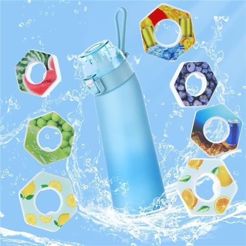 Neu Trinkflasche mit Geschmack Original Starter Set 2024, Luft Wasserflasche mit 7 Geschmackskapseln Trinkflasche für Ein Erfrischendes Trinkerlebnis Flasche 700ml (Blau)