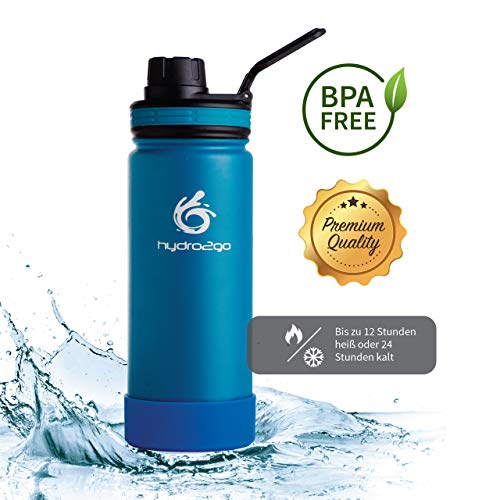 hydro2go ® Trinkflasche aus Edelstahl 500 ml / 0.5 Liter - für Kinder, Schule, Sport, Fitness & Outdoor | Thermo Edelstahlflasche BPA-frei + 3 Trinkverschlüsse | 100% Auslaufsichere Thermoskanne