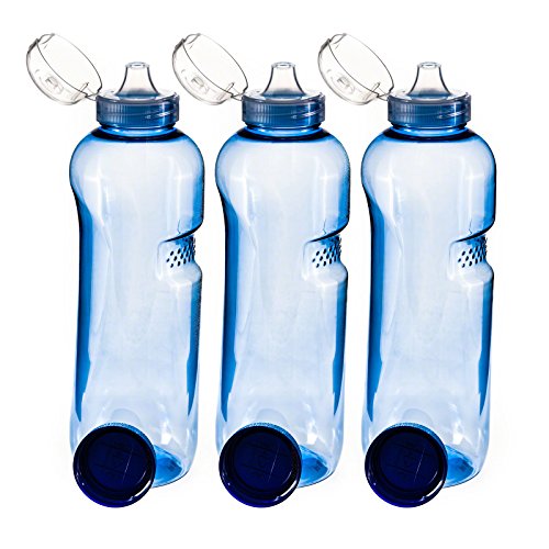 HDmirrorR Trinkflasche 3 x 1 L Wasserflasche Tritan BPA frei + 3 x Trinkdeckel Flip Top