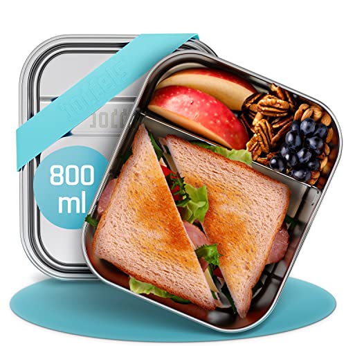 boddels Edelstahl Brotdose mit Fächern 800ml inkl. flexiblem Trenner Brotbox Kinder mit Unterteilung Brotzeitbox für Snacks Lunchbox Kinder