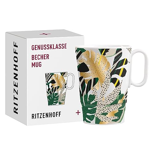 RITZENHOFF 3731007 Kaffee-Tasse 330 ml - Serie Genussklasse Nr. 7 - Becher aus Porzellan mit Tropen-Motiv, Designerstück