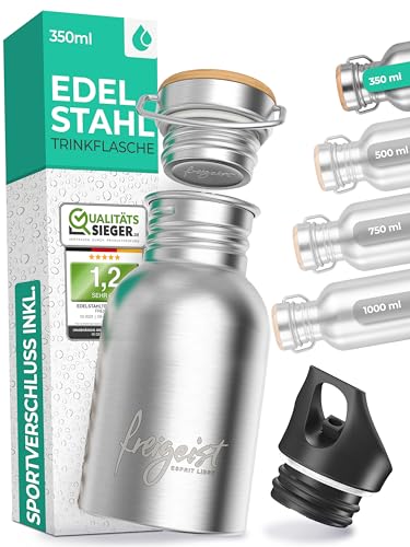 freigeist Trinkflasche Edelstahl einwandig mit Gratis Sportverschluss - Trinkflasche 1l | 750 | 500 | 350 ml - Edelstahl Trinkflasche