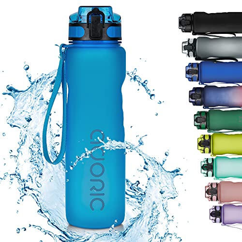 Adoric Sport Trinkflasche, [BPA Frei Tritan] 1L Auslaufsicher Kunststoff Wasserflasche Sport, Sportflasche Fahrrad für Camping Freien, Outdoor, Yoga, Gym,Blau