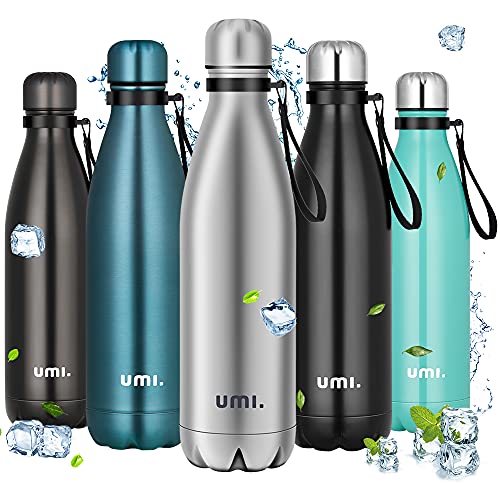 Umi. by Amazon - Trinkflasche Edelstahl, 750ml Vakuum Isolierte Thermosflasche, BPA Frei Wasserflasche Auslaufsicher, SportFlasche für Sport, Outdoor, Büro, Schule, Edelstahl